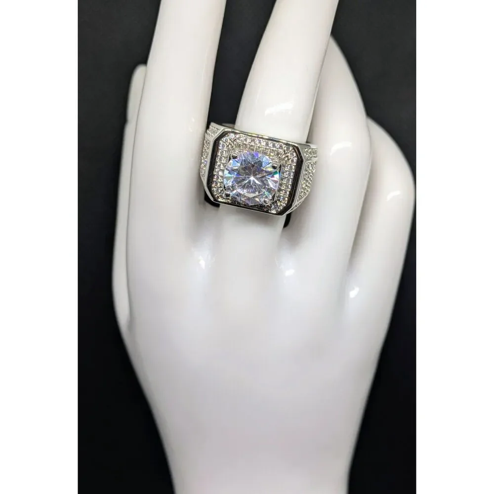 New Mens Iced Out Square Statement Moissanite Accent Ring Adjustable Size 10-12